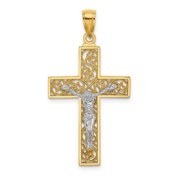 Million Charms 10k Two-tone Religious Crucifix Necklace...